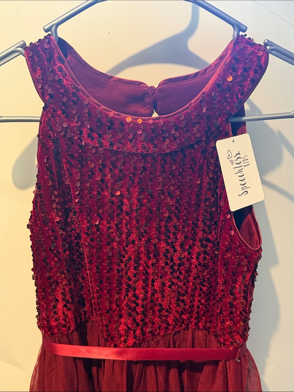 Speechless Girls Burgundy Red Sequin Tulle Formal Dress